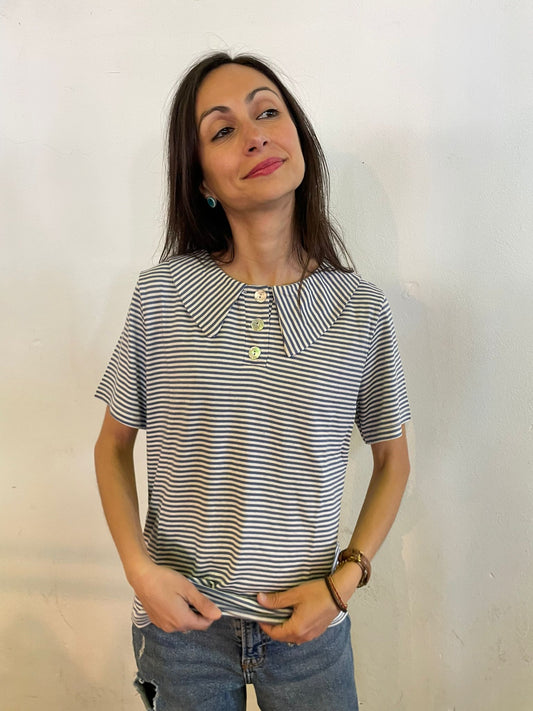 Rainbow _ Polo con colletto righine azzurre