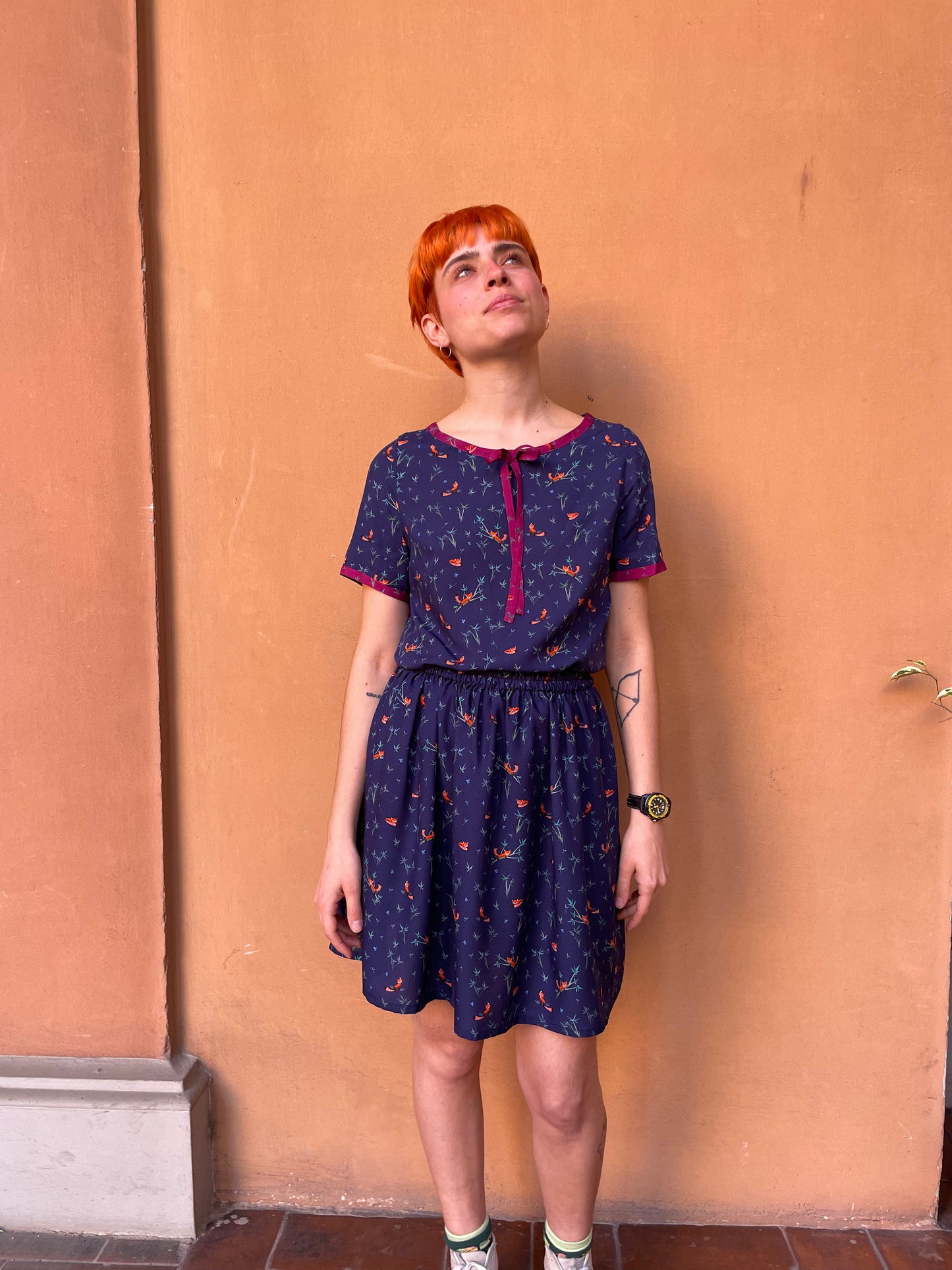 Blusa Cindy blu panda rosso