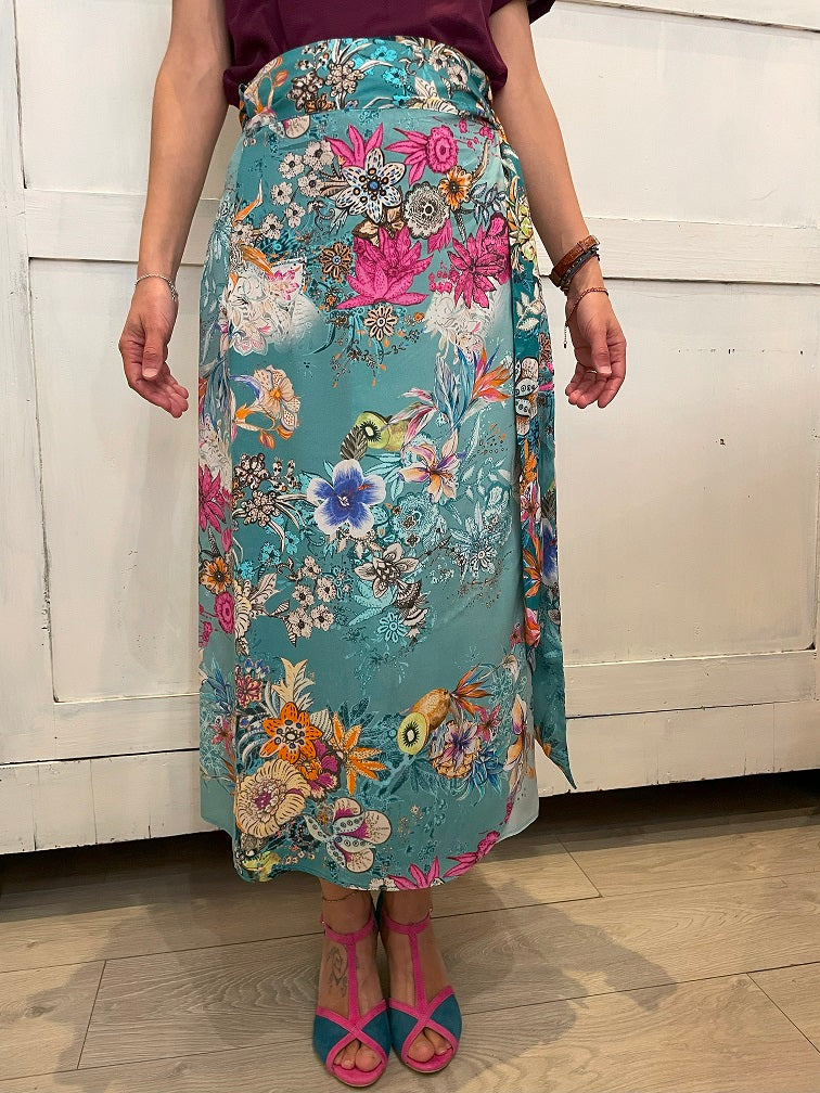 Gonna Portafoglio Nora viscosa fantasia fiori azzurri