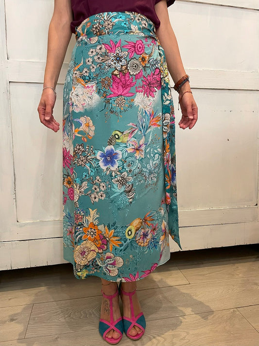 Gonna Portafoglio Nora viscosa fantasia fiori azzurri