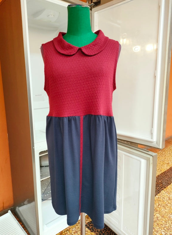 Abito Alice in cotone bordeaux e blu