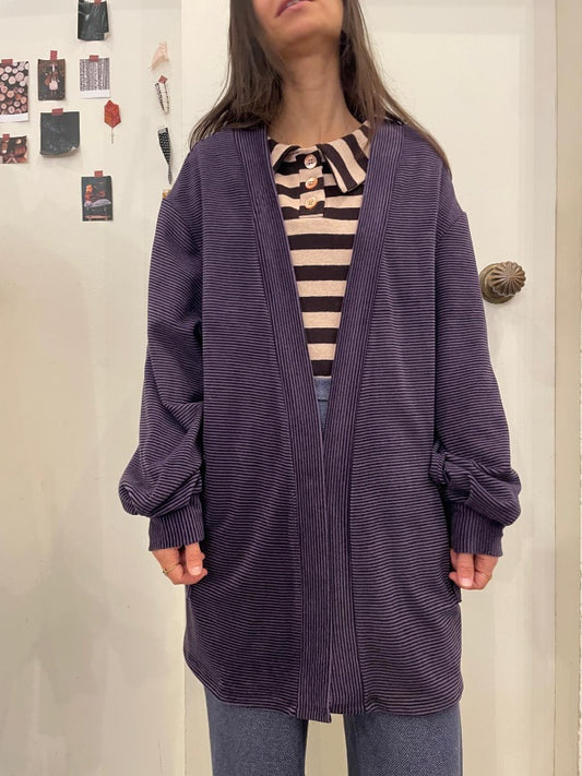 Maxi cardigan Anita caldo cotone righine viola