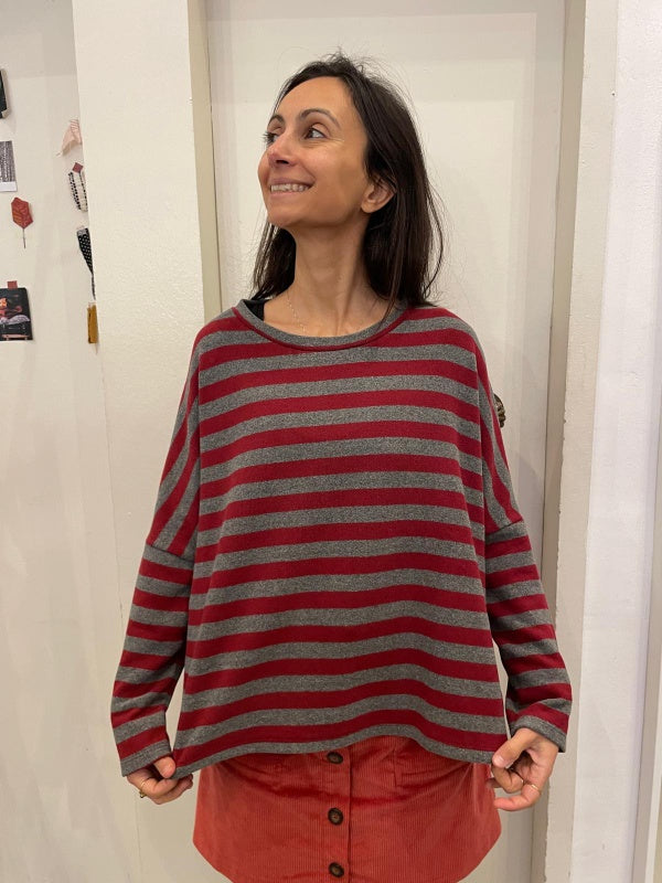 Maglia Ayaka righe Grigio e Bordeaux