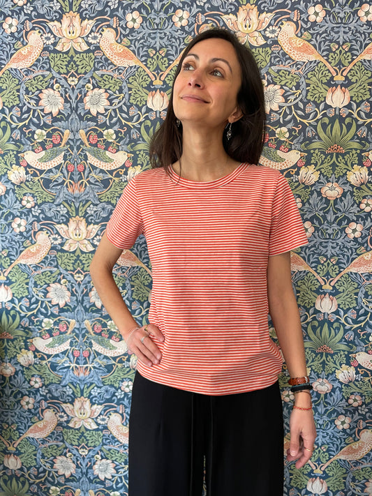 T-shirt righine arancio in viscosa