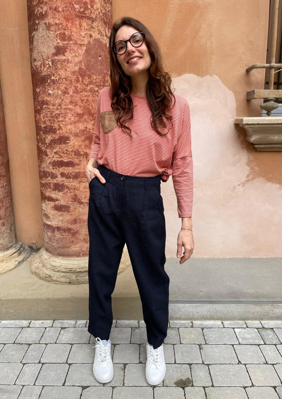 Maglia Tsuki righine arancione e bianco