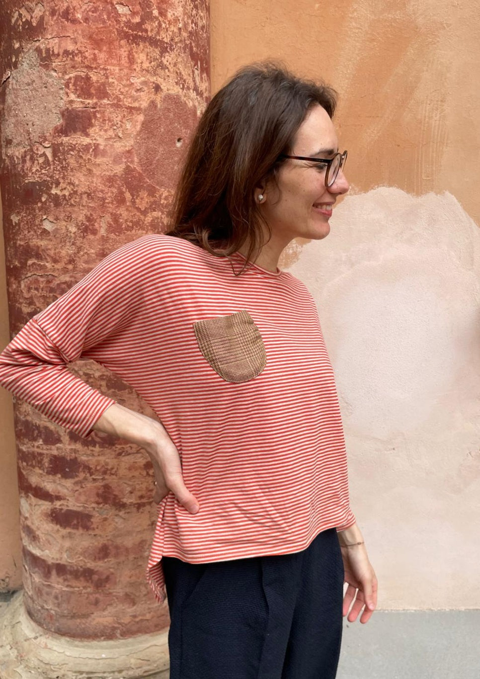 Maglia Tsuki righine arancione e bianco