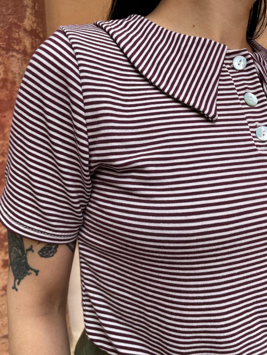 Rainbow - Polo con colletto a righine bianche e bordeaux