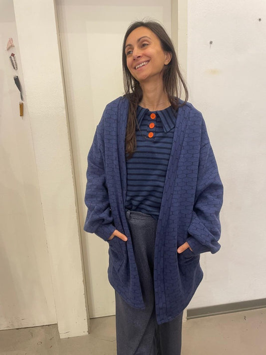Maxi cardigan Anita caldo cotone  blu cobalto