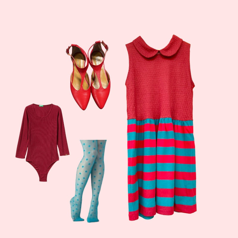 Abito Alice bordeaux e righe in cotone