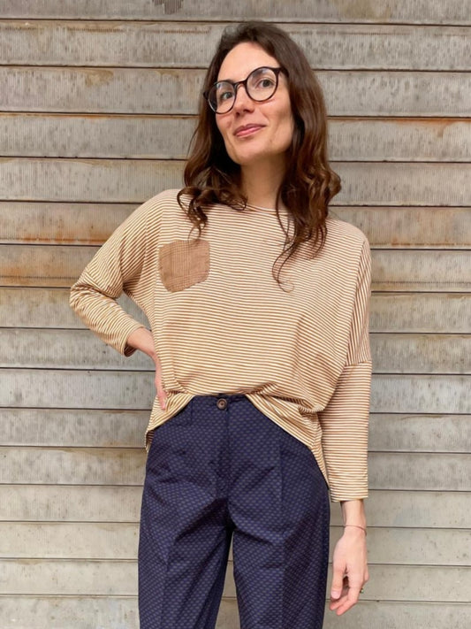 Maglia Tsuki righine ocra e bianco