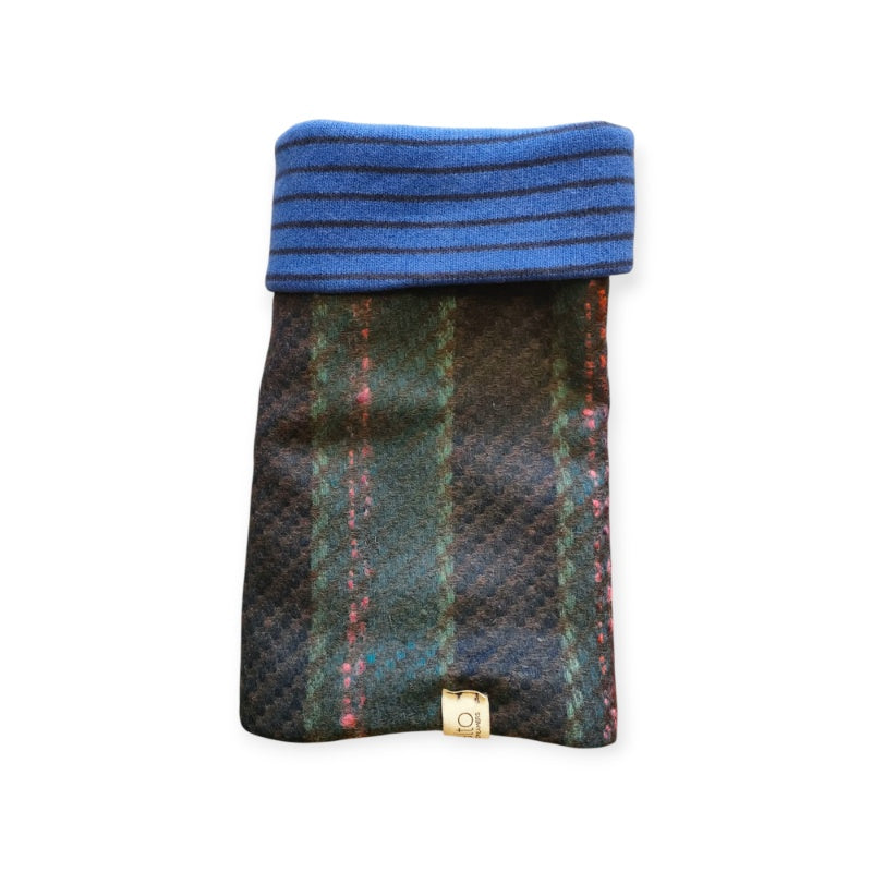 Scaldacollo reversibile - caldo cotone a righe blu e lana fantasia