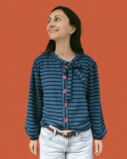 Cardigan Penny a righe azzurre e blu