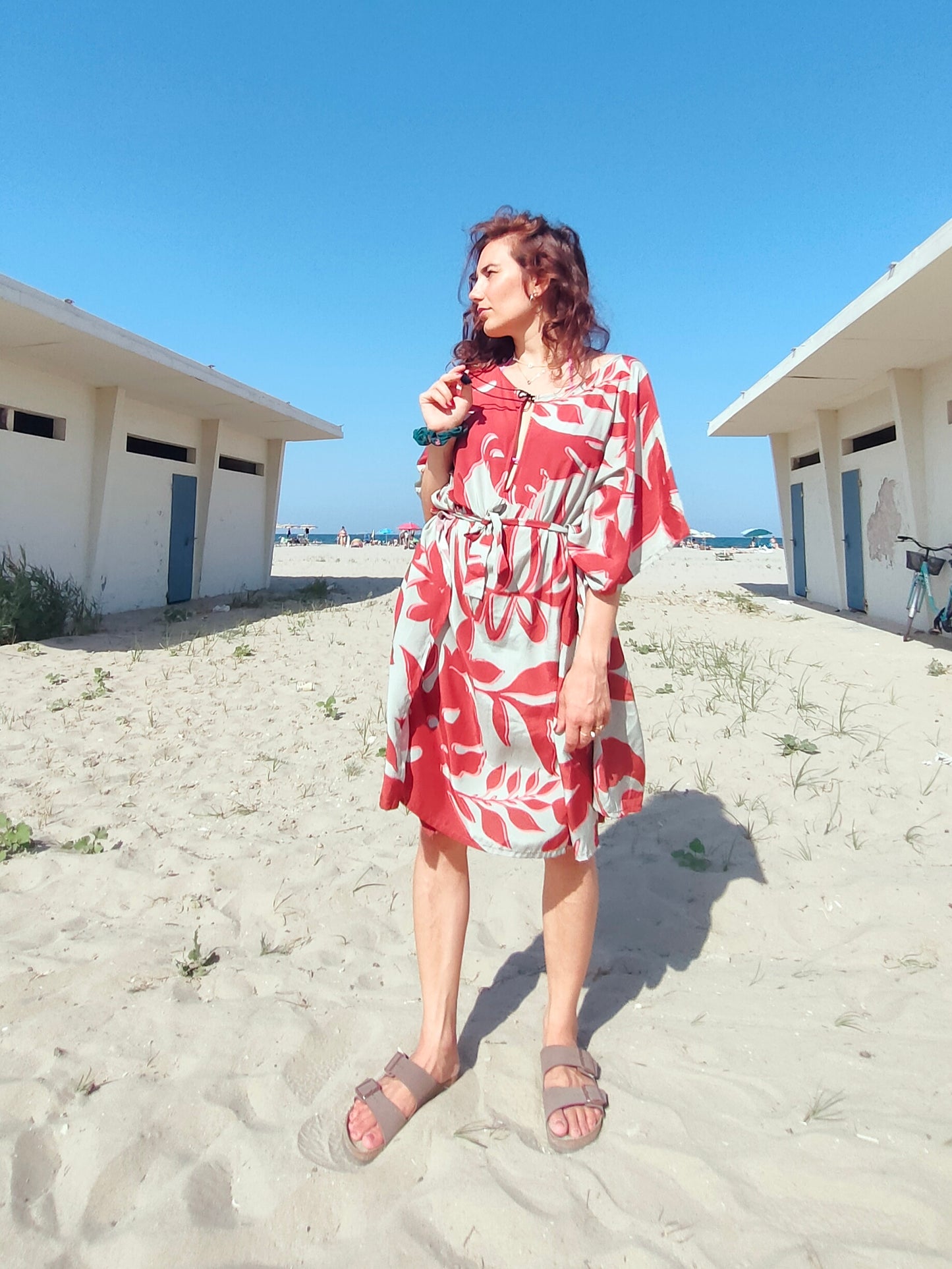 Caftano in viscosa fantasia foglie