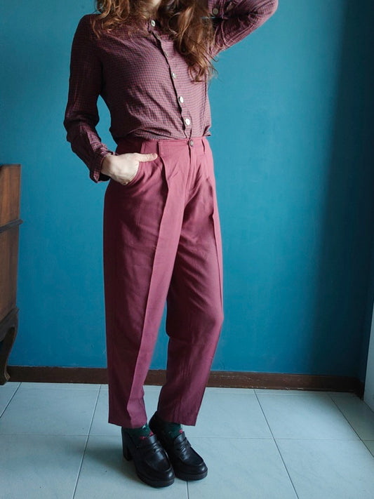 Pantalone Bonnie in fresco di lana lampone