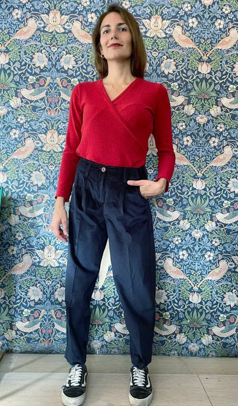 Bonnie pantalone velluto blu laguna