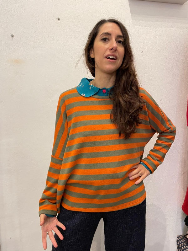Maglia Ayaka righe Arancio e Salvia